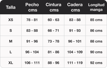 Tabla de medidas - Guía de tallas prendas superiores Mujer